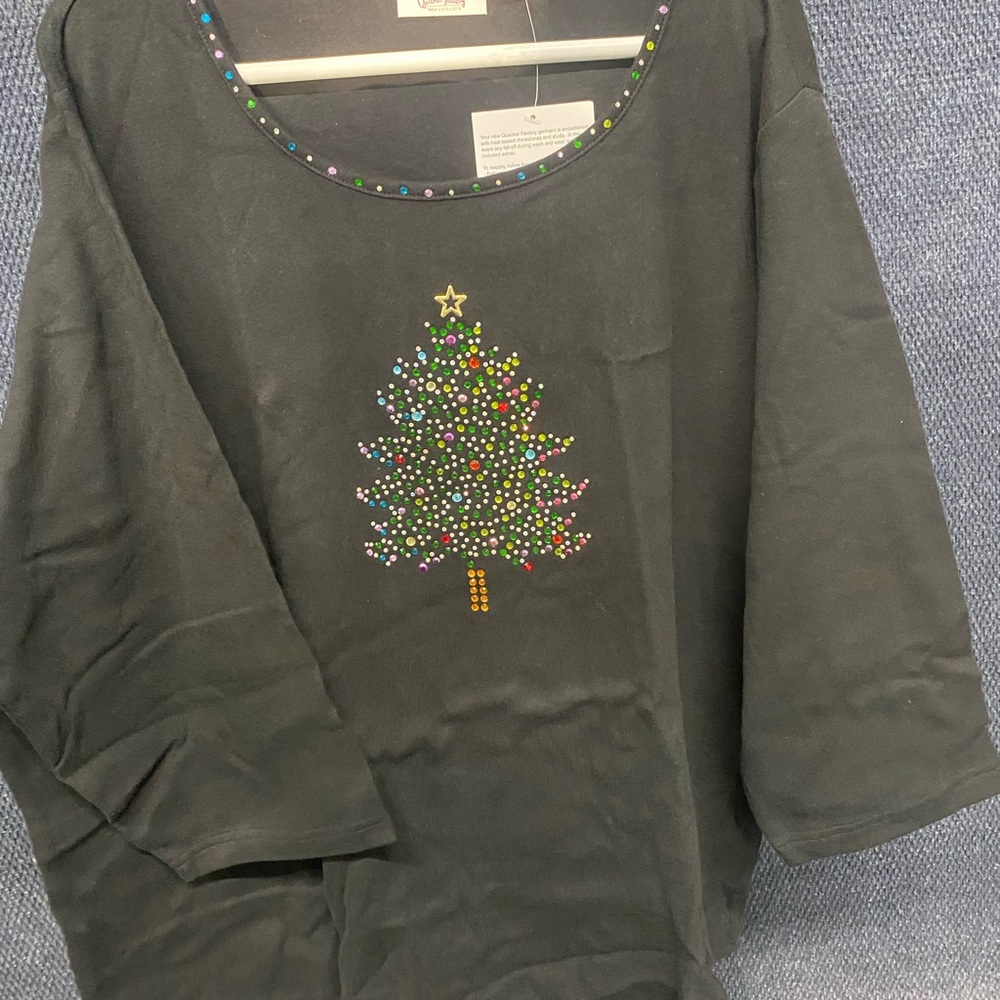 Quacker Factory Black Top with Colorful Rhinestones